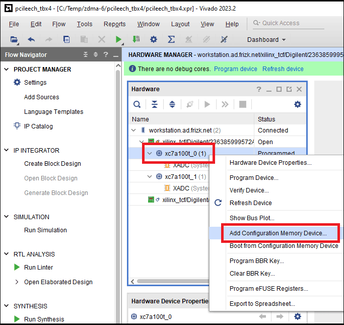 Vivado Hardware Manager flashing